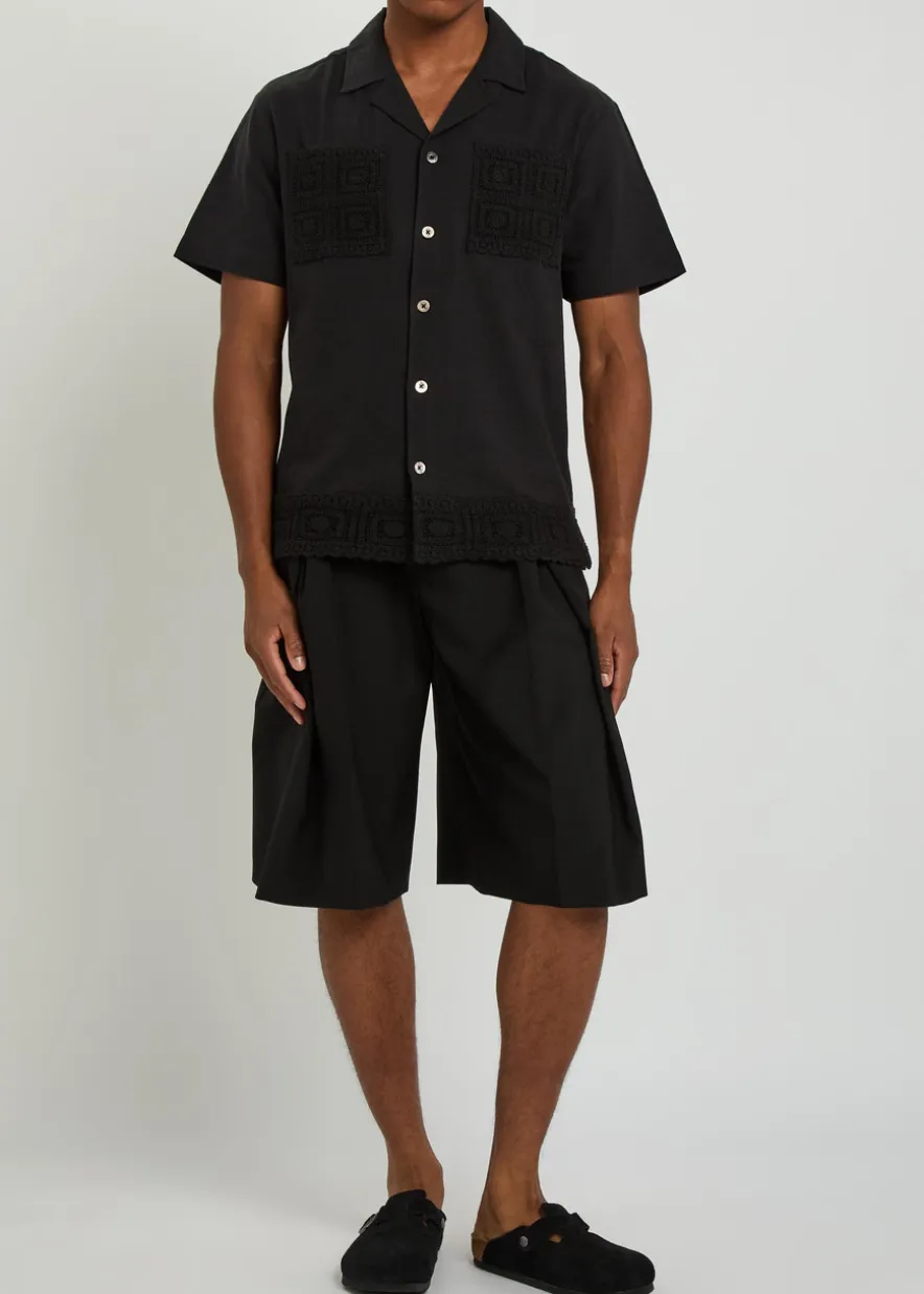 Inigo crochet-trim cotton and linen-blend shirt