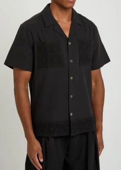 Inigo crochet-trim cotton and linen-blend shirt