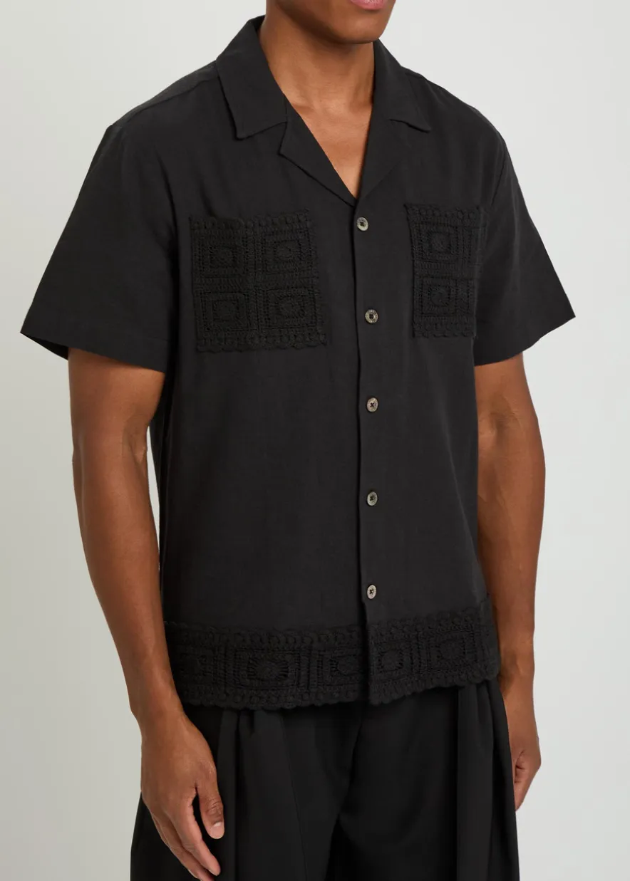 Inigo crochet-trim cotton and linen-blend shirt
