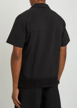 Inigo crochet-trim cotton and linen-blend shirt