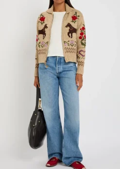 Intarsia cotton-blend cardigan