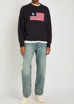 Intarsia fine-knit cotton jumper