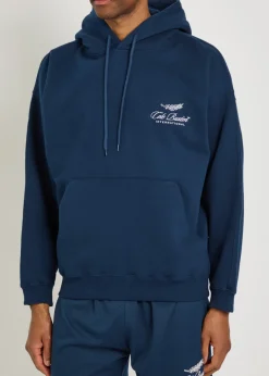 International hooded logo-embroidery cotton sweatshirt