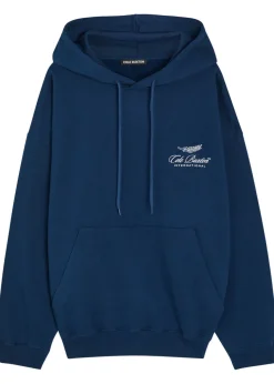 International hooded logo-embroidery cotton sweatshirt
