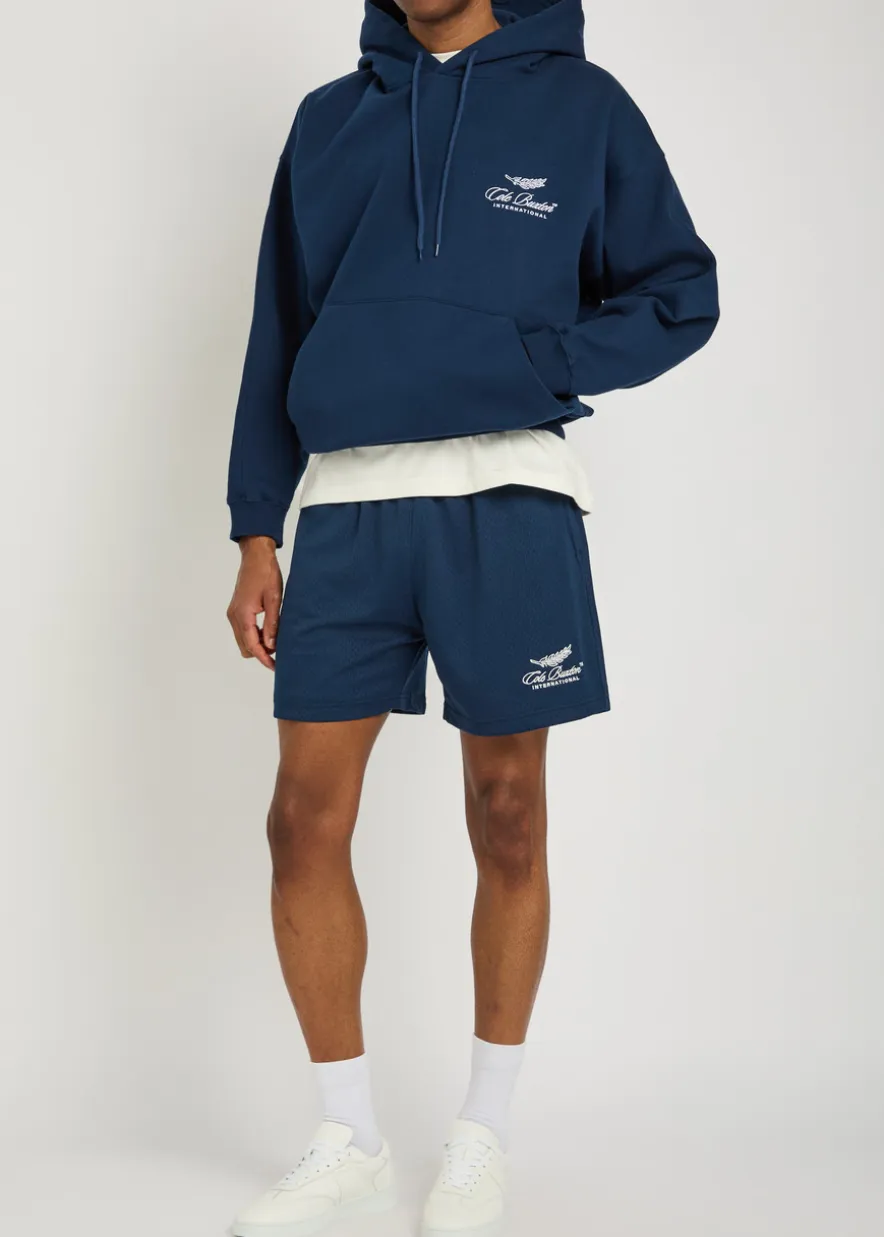 International hooded logo-embroidery cotton sweatshirt