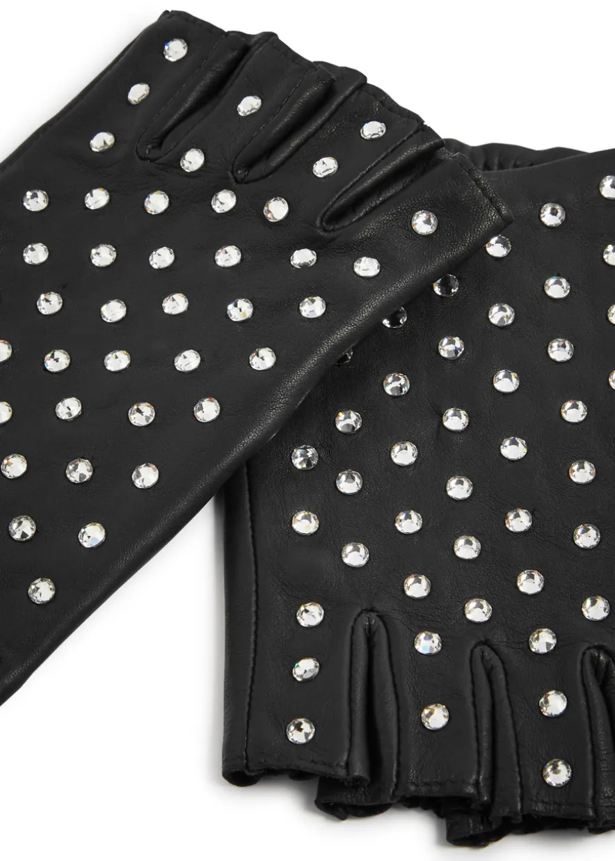Irene embellished leather fingerless gloves