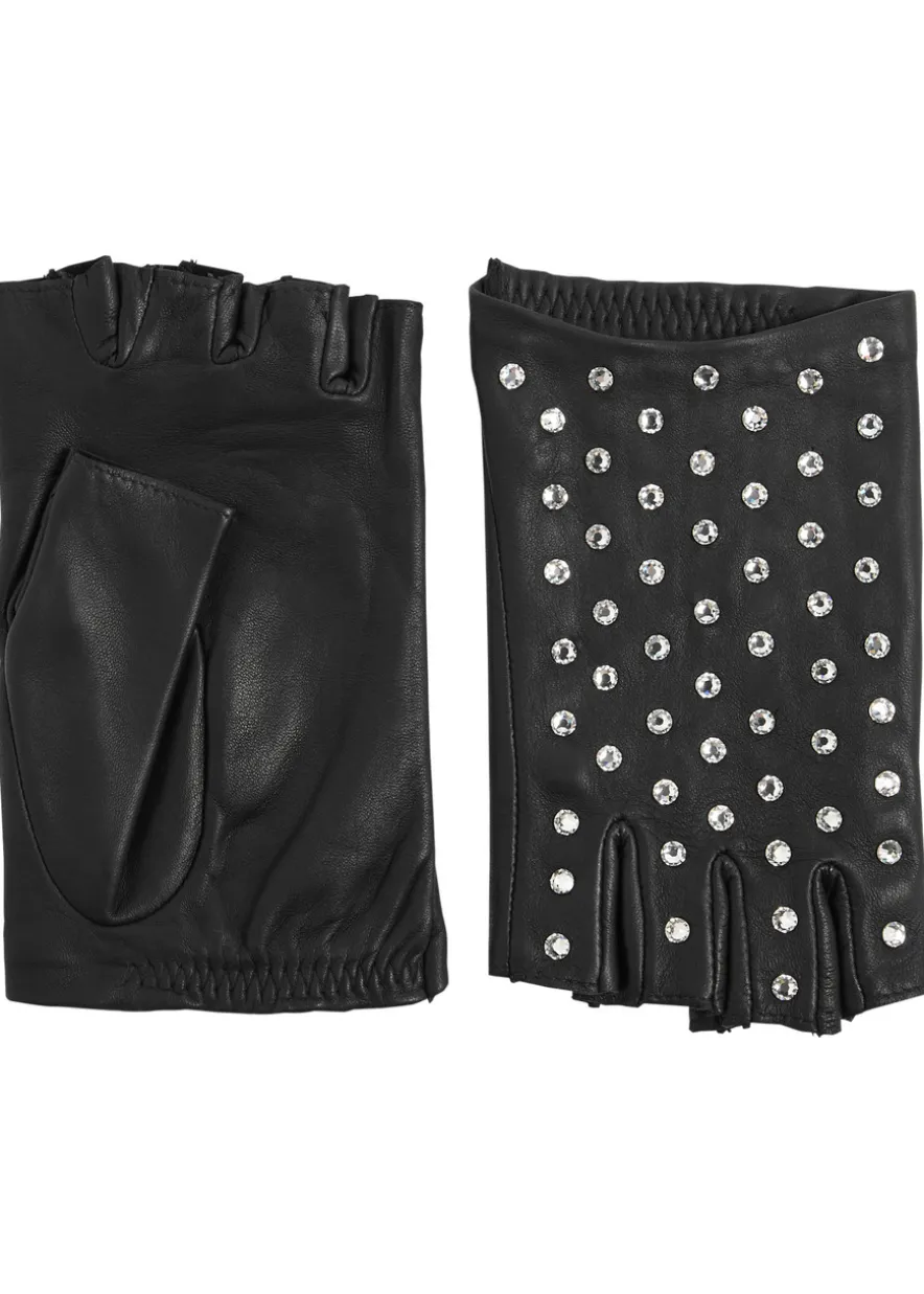 Irene embellished leather fingerless gloves