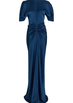 Isabella gathered satin-crepe gown