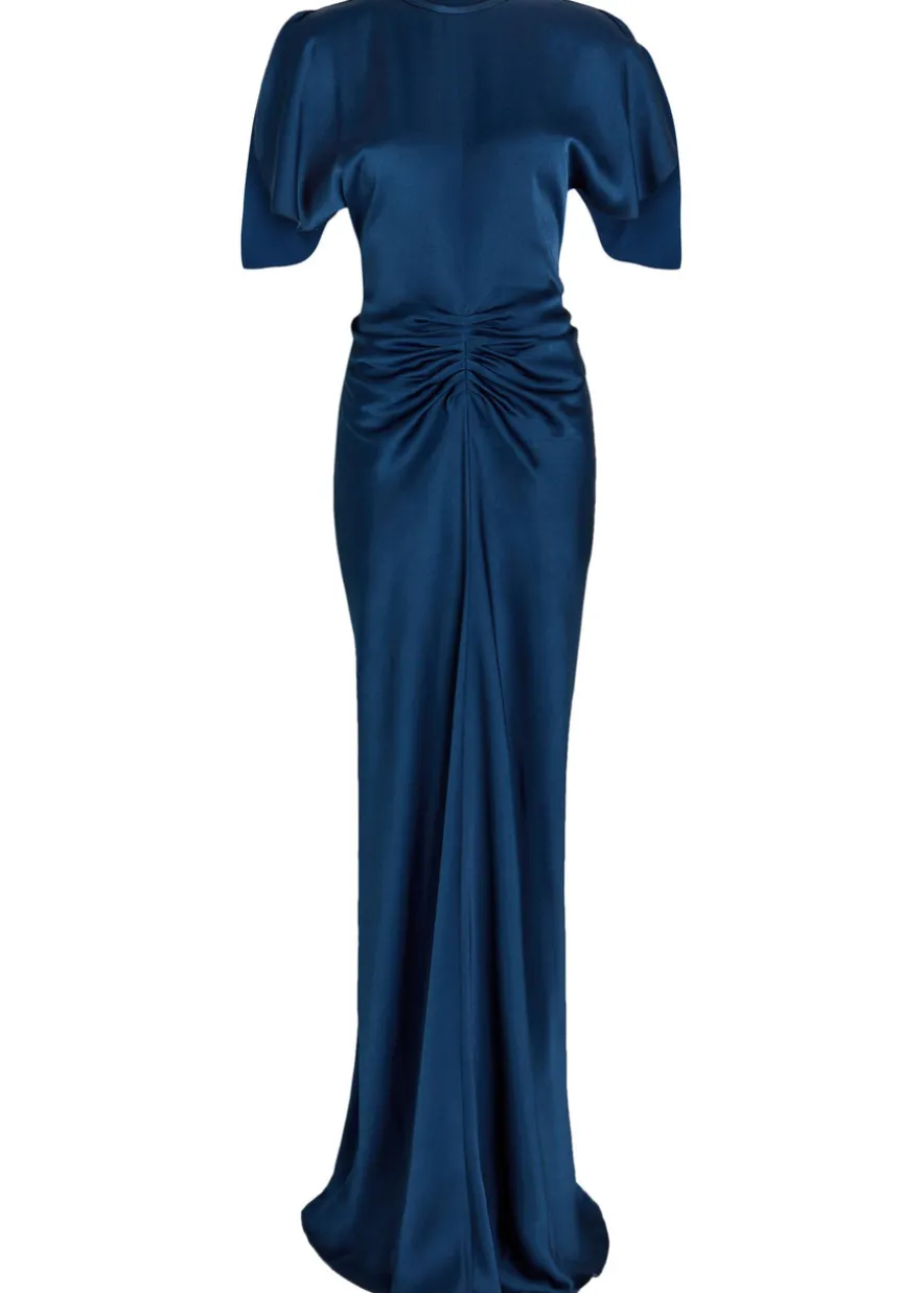 Isabella gathered satin-crepe gown