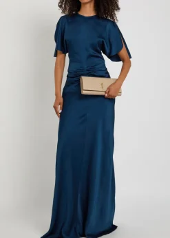 Isabella gathered satin-crepe gown