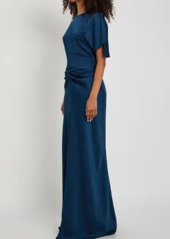 Isabella gathered satin-crepe gown