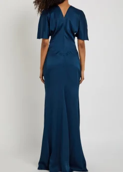 Isabella gathered satin-crepe gown