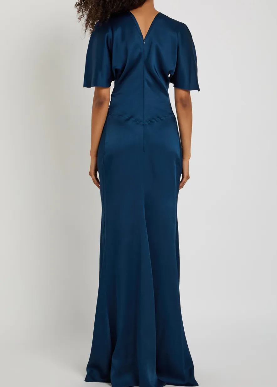 Isabella gathered satin-crepe gown
