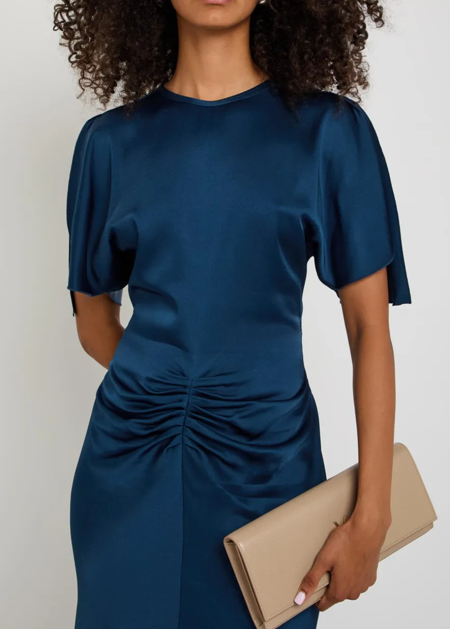 Isabella gathered satin-crepe gown