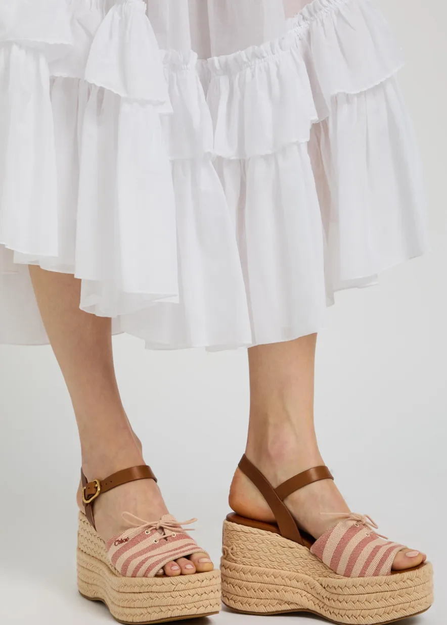 Isla striped woven and leather wedge sandals
