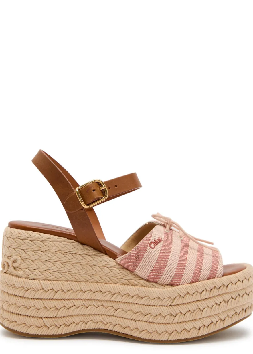 Isla striped woven and leather wedge sandals