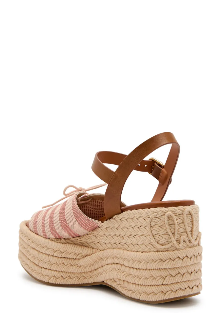 Isla striped woven and leather wedge sandals