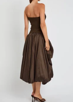 Izzy strapless ribbed-knit and shell midi dress