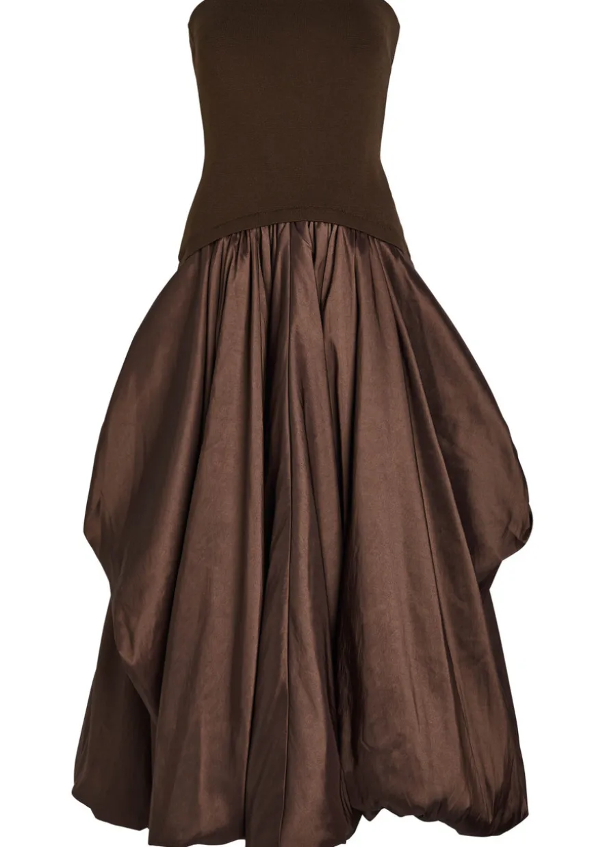 Izzy strapless ribbed-knit and shell midi dress