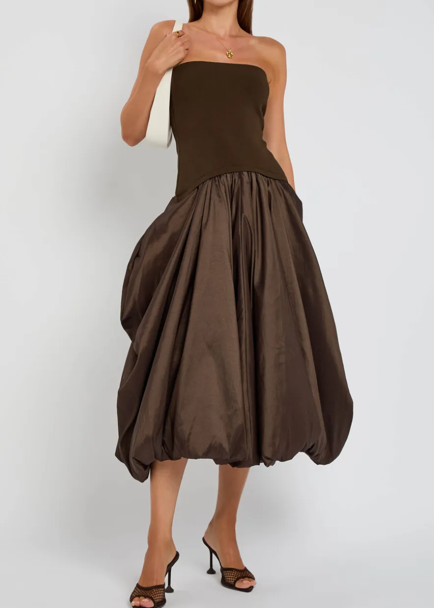Izzy strapless ribbed-knit and shell midi dress