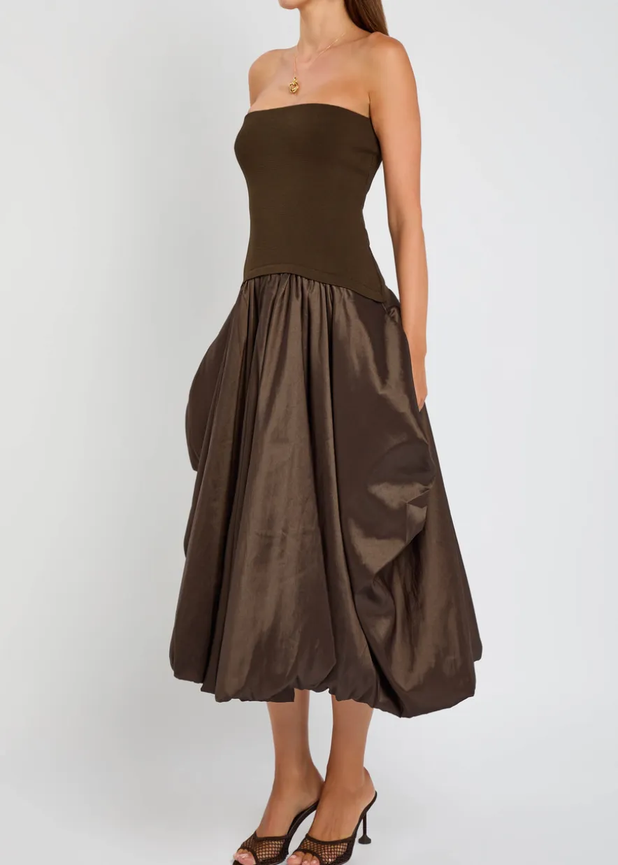 Izzy strapless ribbed-knit and shell midi dress