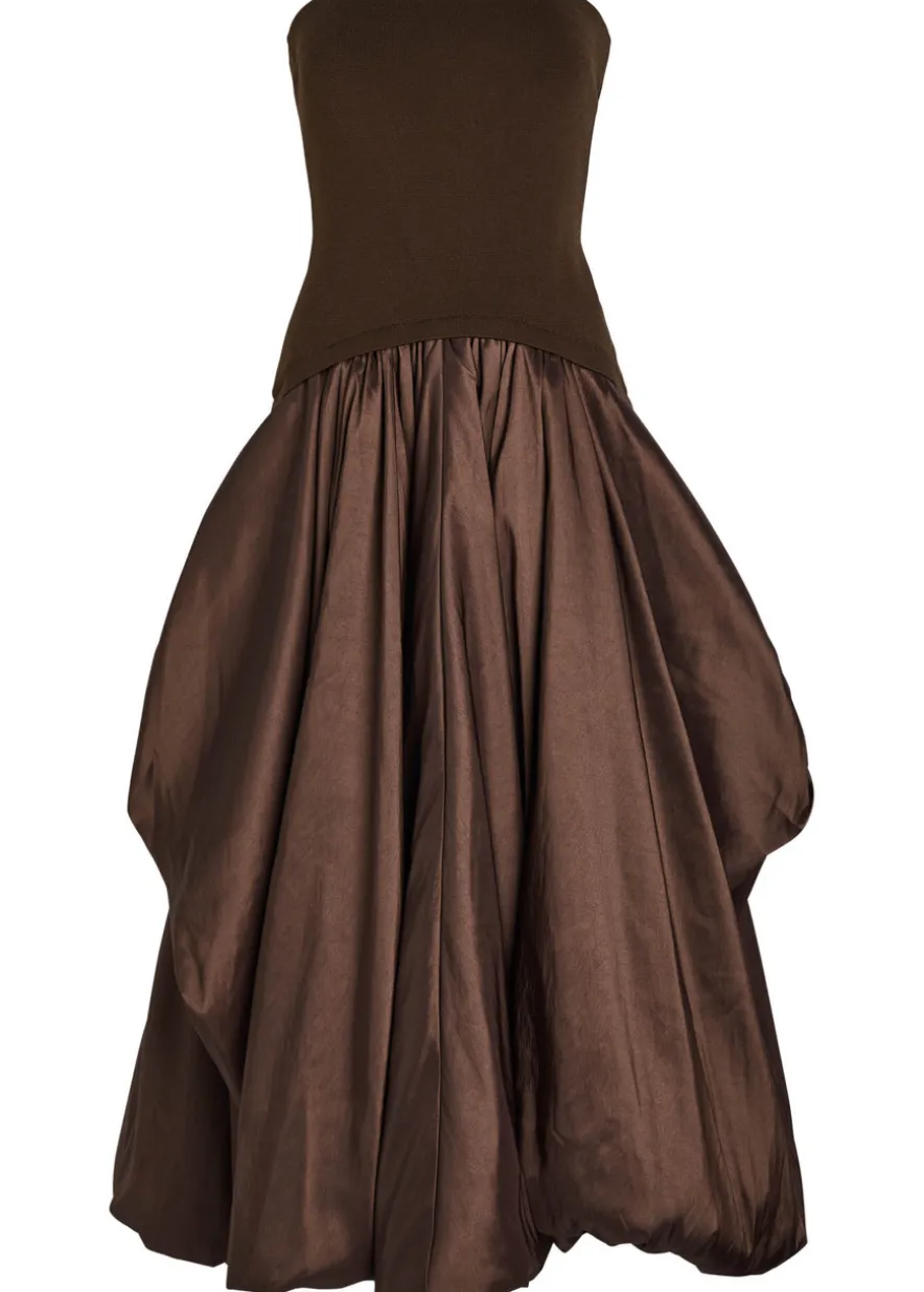 Izzy strapless ribbed-knit and shell midi dress