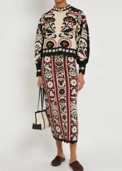 Jacquard knit midi skirt