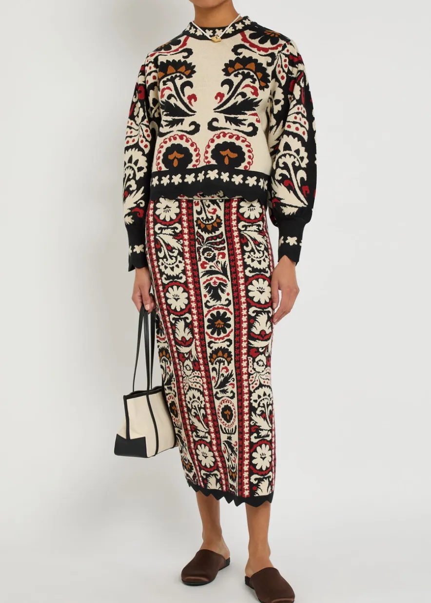 Jacquard knit midi skirt