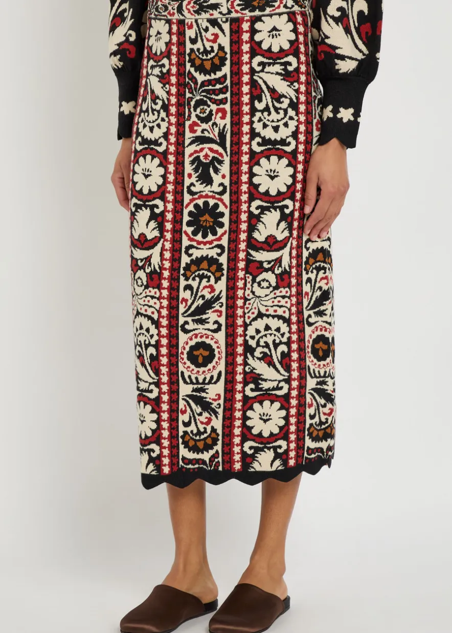 Jacquard knit midi skirt