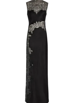 Jamila high-neck lace satin maxi dress