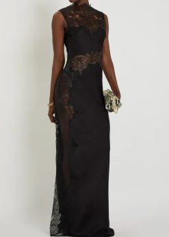 Jamila high-neck lace satin maxi dress
