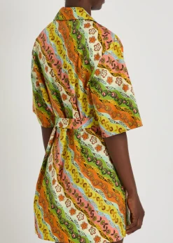 Janine printed belted cotton mini shirt dress