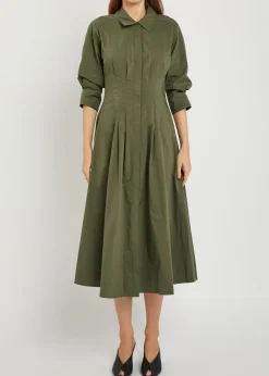 Jazz pintucked cotton-blend poplin midi shirt dress