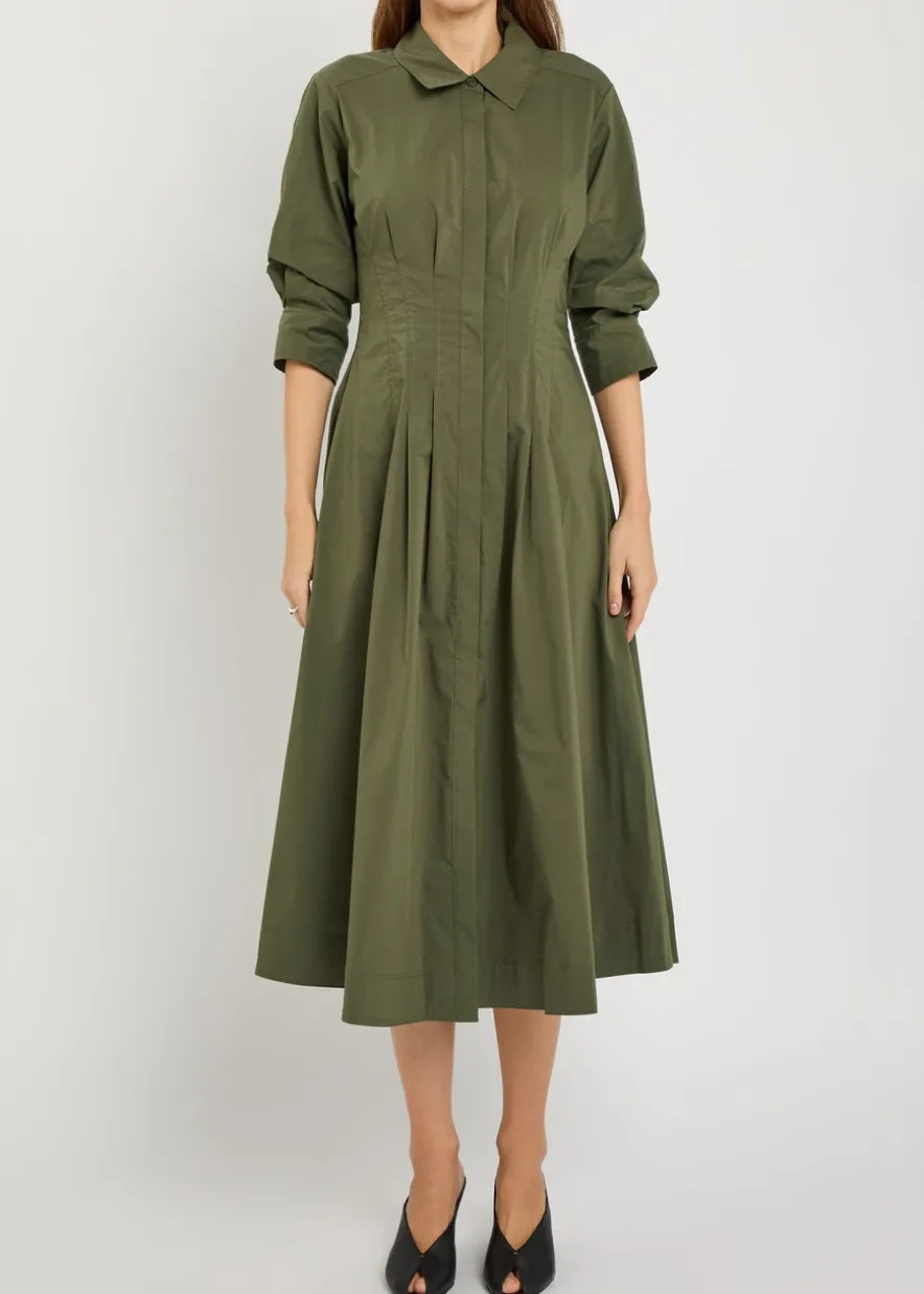 Jazz pintucked cotton-blend poplin midi shirt dress