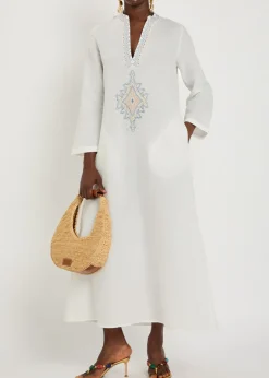 Jenna embroidered linen-blend midi kaftan dress