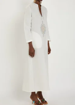 Jenna embroidered linen-blend midi kaftan dress