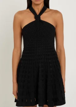 Jenna textured cut-out knit mini dress