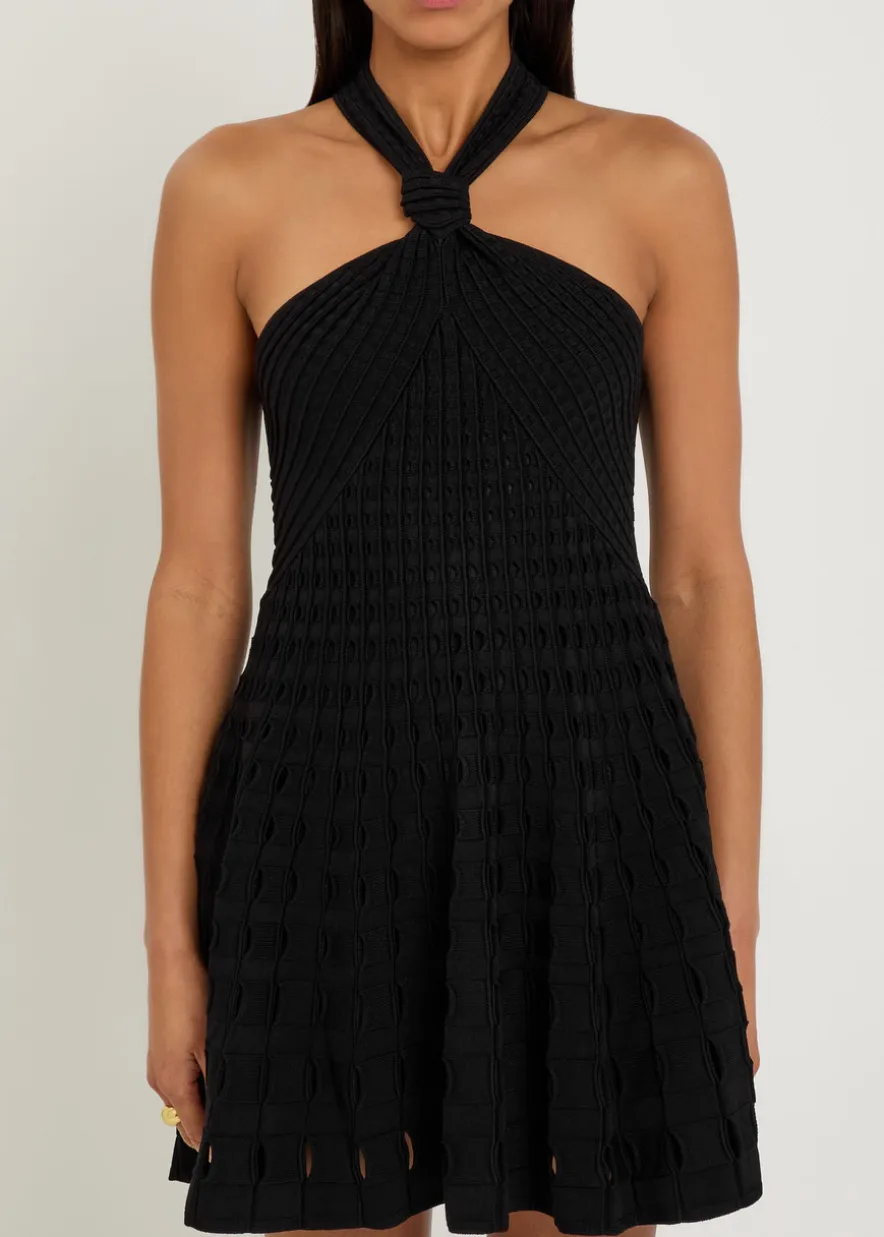 Jenna textured cut-out knit mini dress
