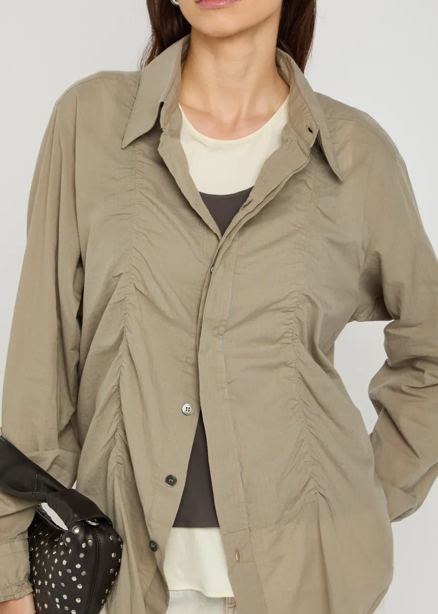 Jumble checked gathered cotton shirt