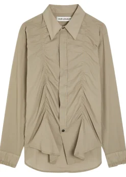 Jumble checked gathered cotton shirt