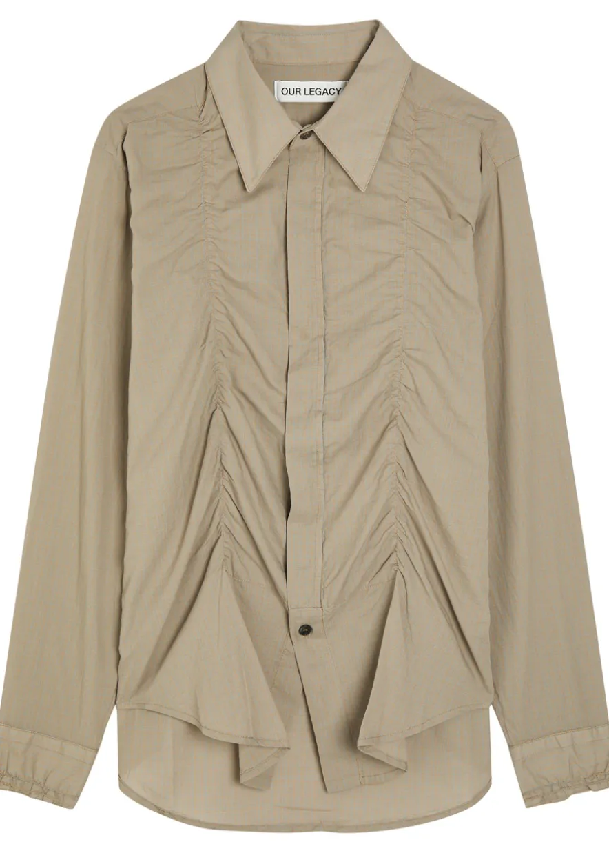 Jumble checked gathered cotton shirt