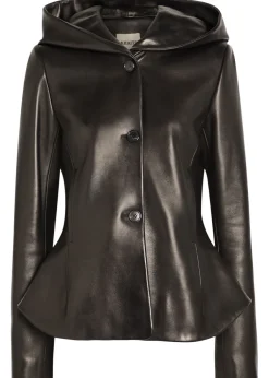 June hooded peplum-hem leather jacket
