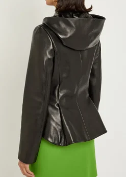 June hooded peplum-hem leather jacket