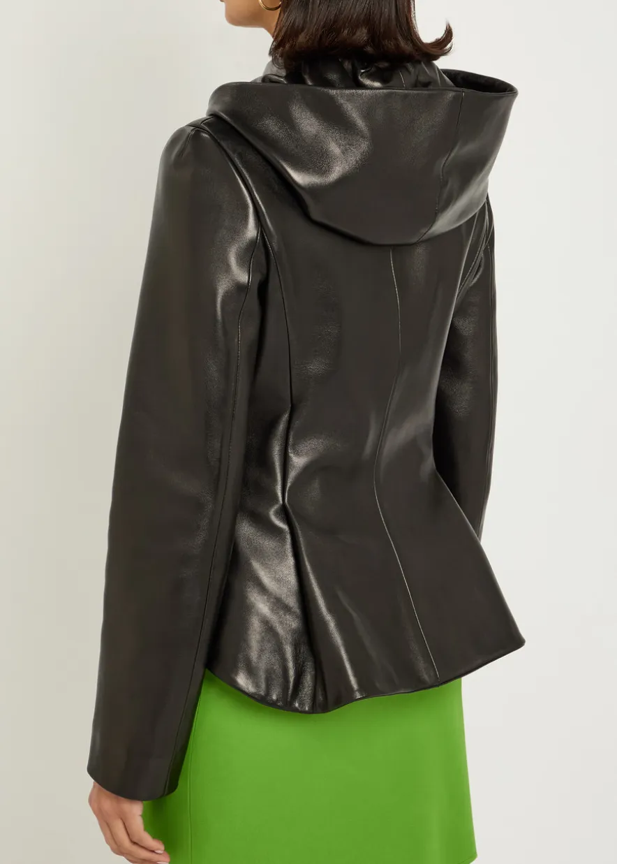 June hooded peplum-hem leather jacket