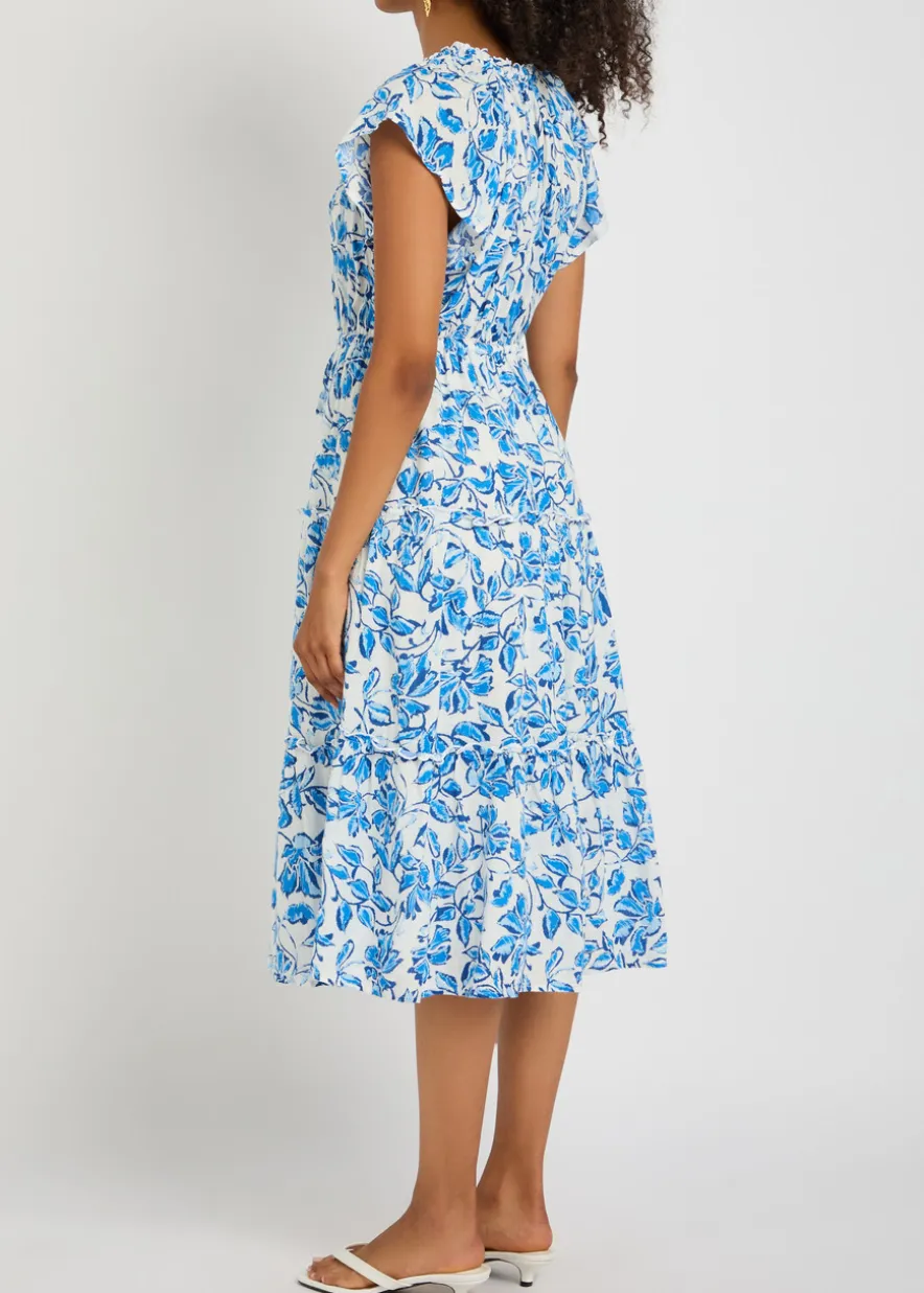 Juni floral-print linen-blend midi dress
