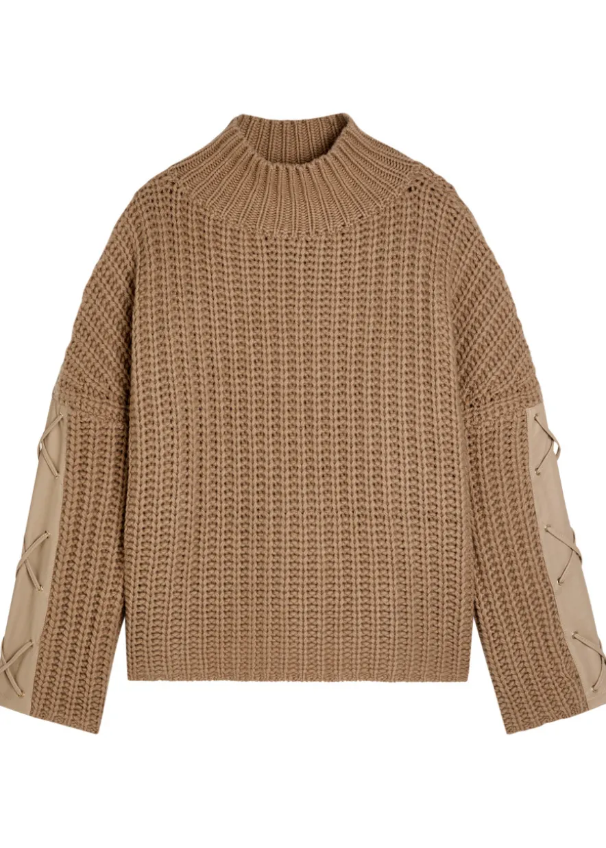 Justine lace-up leather and cashmere jumper