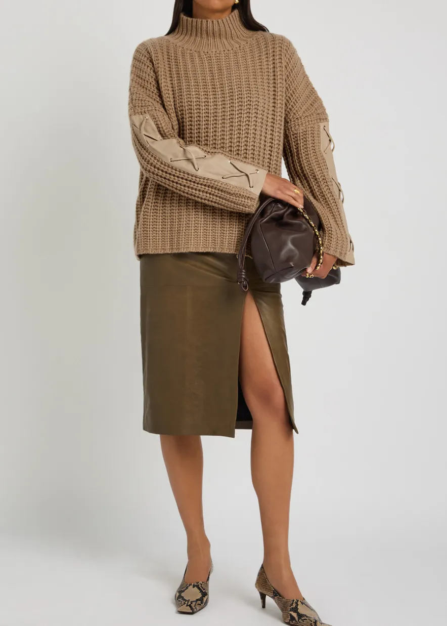 Justine lace-up leather and cashmere jumper