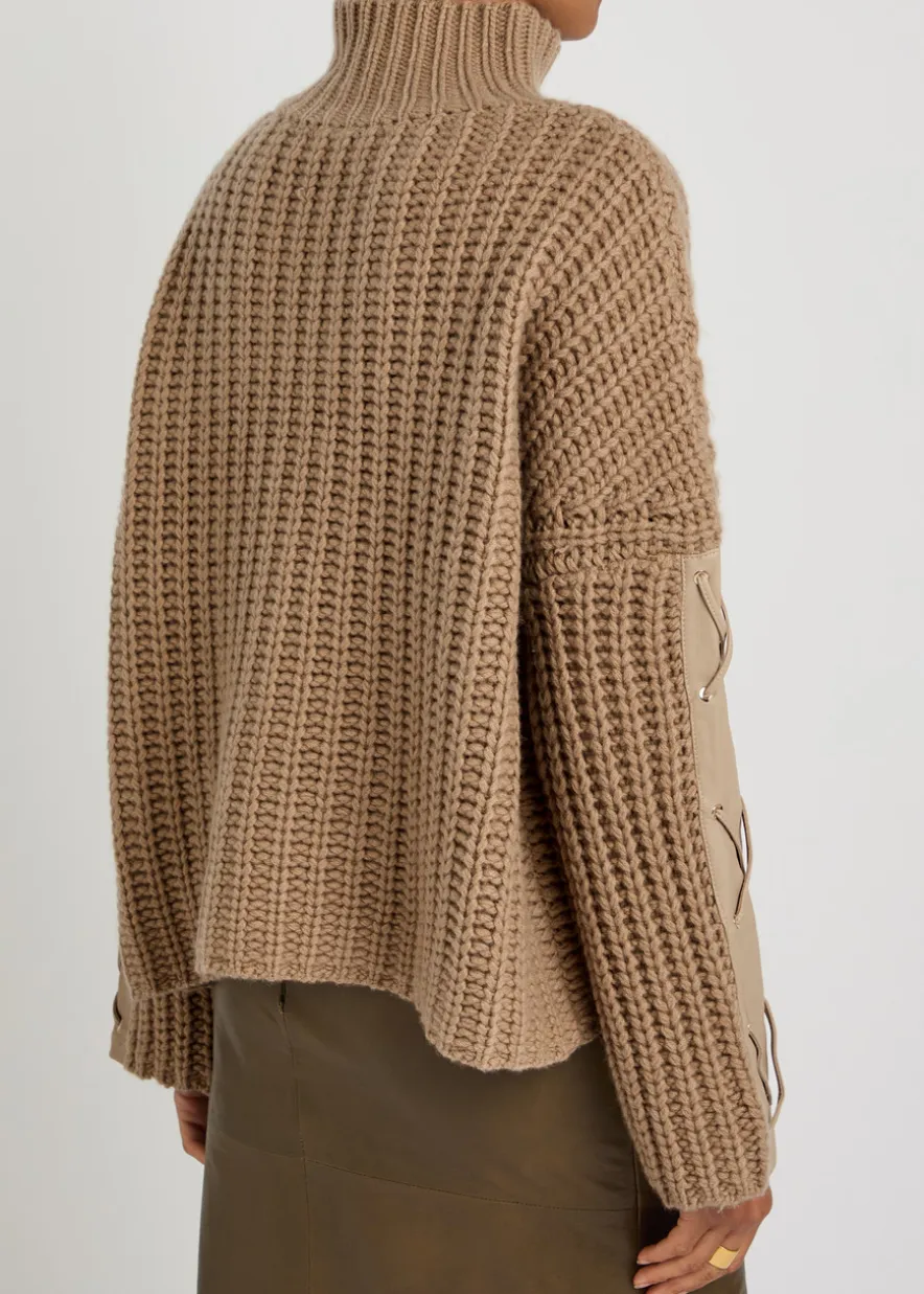 Justine lace-up leather and cashmere jumper