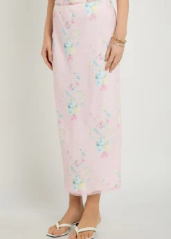 Kalo floral-print satin midi slip skirt