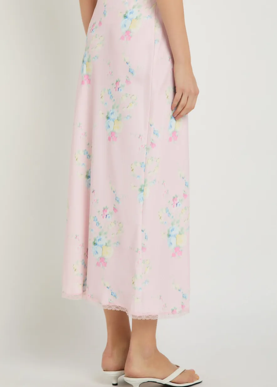 Kalo floral-print satin midi slip skirt
